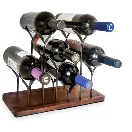 Kovot Tabletop Bottle Rack, 6 Wine Bottle Holder, Dark Brown Wood Base