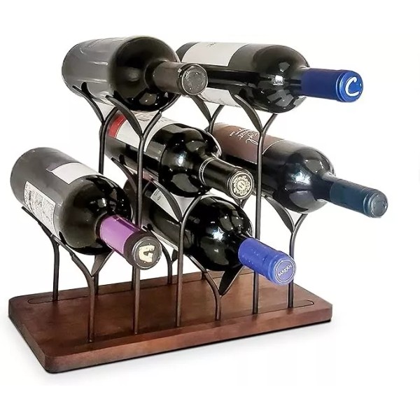 Kovot Tabletop Bottle Rack, 6 Wine Bottle Holder, Dark Brown