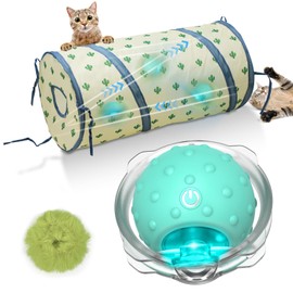 Saolife Interactive Cat Toys Ball for Indoor Cats Fast Rolling in Tunnel, Motion Activate Cat Toy with Chirping, Hide and Seek Mouse Catching Toy (Green)