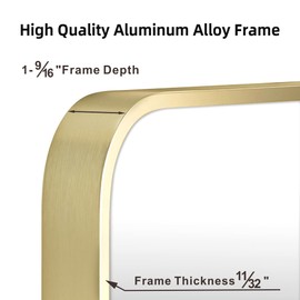 Umzodo 24"x36" Matte Gold Mirror for Wall, Brushed Metal Framed Rounded Corner Rectangular Mirror for Bathroom Vanity,Entryway,Living Room,Bedroom,Vertical or Horizontal