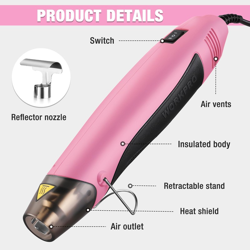 WORKPRO Heat Gun, 400W Mini Hot Air Gun with Reflector