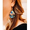 Mountain Earrings in Blue Orange Dangle Boho Style MDF Wood