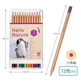 Tombow CB-KHNEP0312C Colored Pencils, 12 Colors (Non-Rolling, Hexagon), Hello Nature, Cottage Penguin