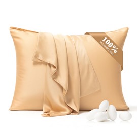 BYDHZN 100% Pure Silk Pillowcase 2 Pack for Hair and Skin, Both Sides 23 Momme Grade 6A+ Mulberry Silk Pillowcases with Hidden Zipper, Soft&Smooth Cooling Pillow Cases (Champagne, Queen 20x30)