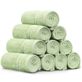 LINENOVA 100% Cotton Face Washer Towel (10 Pack) - Ultra-Soft, 500GSM Highly Absorbent Quick Dry - Great Value Ribbon Gift Pack - Perfect for Hotel, Gym, Spa, Kitchen - 30x30cm - Pea-pod