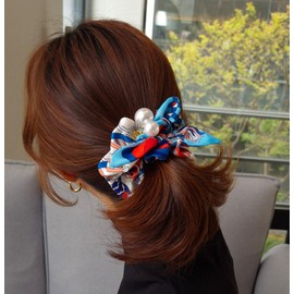 (3 types) Burnaby King Pearl Scarf Scrunch Sky / (3종) 버나비 대왕 진주 스카프 스크런치 스카이