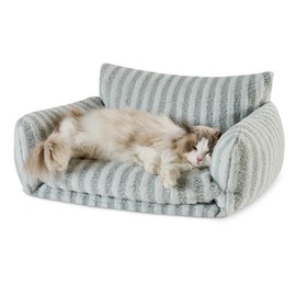 Hollypet Cat Bed Fluffy Plush Mutifuctional Double-Layer Soft Pet Couch Orthopedic Sofa Nest Beds for Small Cats and Dogs, Gray (25x20x13 inch)