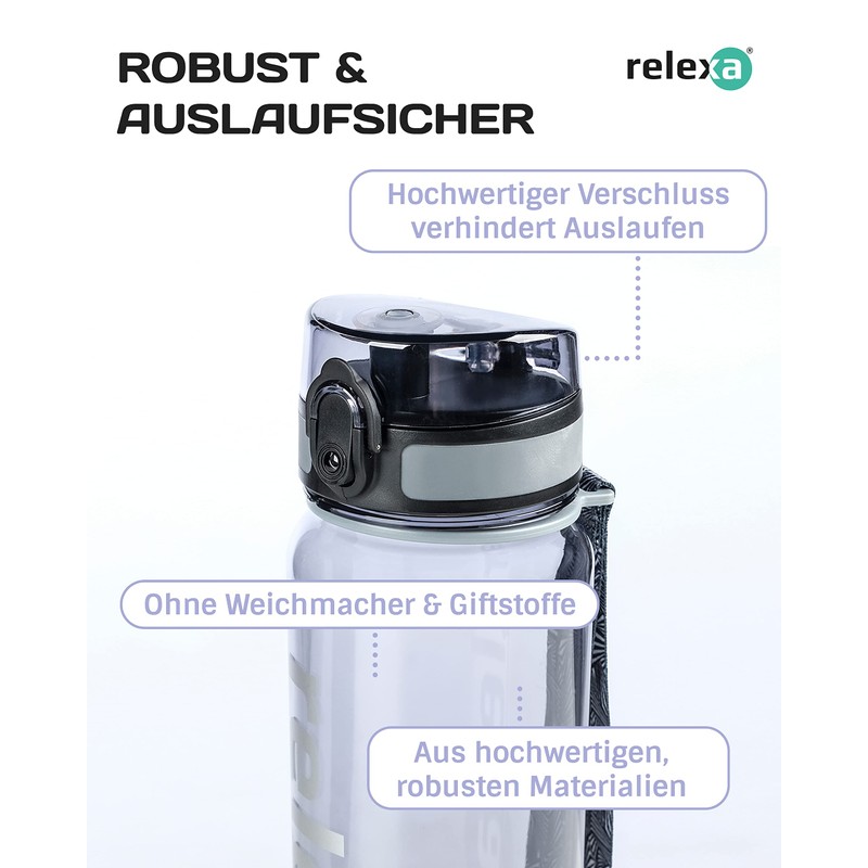 Relexa Drinking Bottle 800 ml - Leak-proof & Stable -