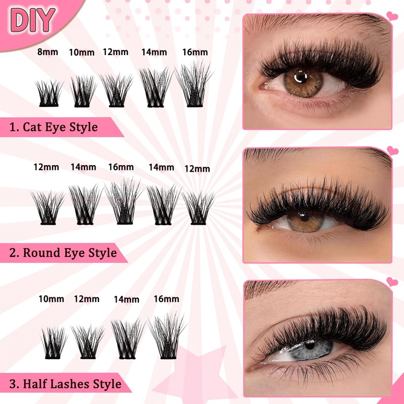 DIY Eyelash Extensions Set, Fluffy Volume Eyelashes, Individual False Eyelash