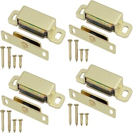 Magnet Latches for Cupboards Brass Cupboard Magnetic Door Catch for Cabinet Kitchen Latch with Screws Small Home Furniture Plastic Shell Metal Plate Pack of 4.