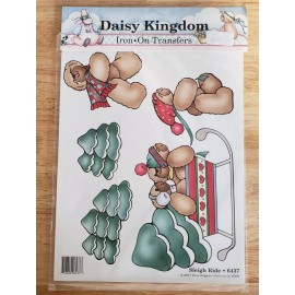 Daisy Kingdom NOS Vtg Daisy Kingdom Iron On Transfer Teddy Bear Sleigh Ride 6437 Holiday Sled