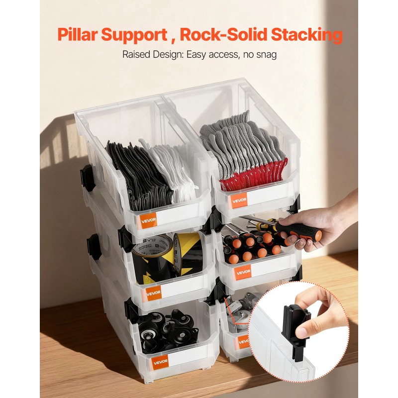 VEVOR Plastic Stackable Storage Bins 6 pcs Garage Organizer Bins