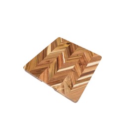 Lipper International Acacia Herringbone Square Cutting and Serving Board with Inset Handles for Chopping Meats, Fruits and Vegetables, 14" x 14" x 1" Thick
