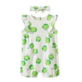 Minicoco Baby Girl Romper 100% Cotton Breathable Soft with Headband, Sleeveless Summer Outfits for Newborn Infant 0-24 Months