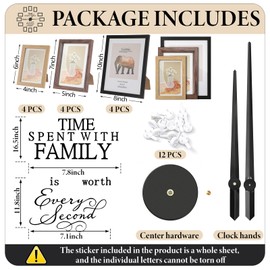 Briwooody 3D Large Family Picture Frames Collage Wall Decor, Picture Frame Collage DIY Clock Photo Frame Family Quote Wall Stickers Kit for Home Living Room Bedroom(8x10, 5x7, 4x6 Inch,Black, Brown)