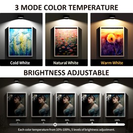 Tututry Picture Lights for Wall, Battery Powered Operated Wireless Magnetic Painting Lights with Remote Dimmable and Timer, Wall Decor Lights with 3 Lighting Modes for Art Display (Black, 3Pack)
