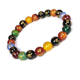 DHYANARSH Om Mani Padme Hum Engraved Multicolor Stone Crystal Bracelet - Natural Healing Stones for Reiki, Tarot & Feng Shui