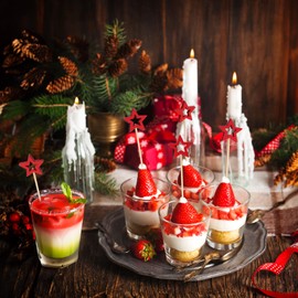 Minisland Big Red Star Cocktail Picks, 5.5 Inch Long Bamboo Fancy Toothpicks for Appetizers, Christmas Holiday New Year Birthday Party Food Drinks Garnish Fruit Skewer Sticks 50 Counts -MSL432