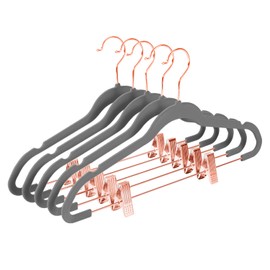 MIZGI Premium Velvet Pants Hangers with Clips (Pack of 20) Slim Skirt Hangers- Non Slip Felt Outfit Dress Hangers Gray - Copper/Rose Gold Hooks,Space Saving Shirt Clothes Hangers