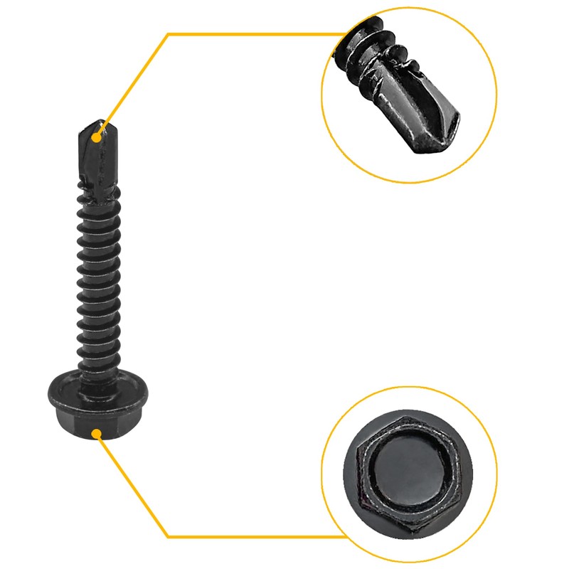 60 PCS Hex Head Self-Tapping Screws for Metal,Black 410 Stainless