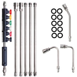 LIULO TOOL 9 Pack Pressure Washer Extension Wand, Stainless Steel Power Washer Lance with 6 Nozzle Tips for Gutter Cleaning, 3 Gutter Cleaner Attachments Curved Rod, 1/4 inch Quick Connect, 4000 PSI