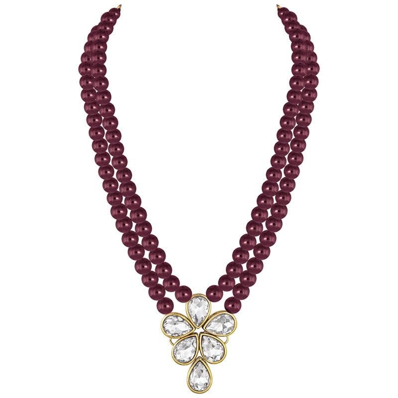 Aheli Crystal Pearl Long Collar con pendientes de caída Conjunto