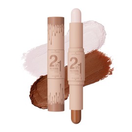 Cream Contour Stick, Dual-Ended Highlighter Stick, Long-Lasting, Waterproof, Face Contour Makeup for All Skin Tones, Easy to Blend, Achieve a Flawless Look(LIGHT BEIGE, LIGHT BROWN)
