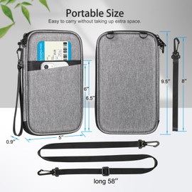 FINTIE Family Passport Holder Travel Wallet, RFID Blocking Travel Document Organizer Clutch Bag with Pen Holder Keychain Credit Cards Case Cover for Women Men, Grey