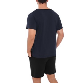 Litherday Men's Pyjamas Set Short Sleeve Pjs Soft Summer V-Neck Nightwear Soft with Pockets Sleepwear Loungewear Cotton Size S-XXL