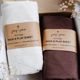 Travel Crib Fitted Sheets for Baby Bjorn, Guava Lotus Travel Crib and 24 x 42 Inch Travel Light Playard Mattress – Snuggly Soft 100% Jersey Cotton – Cream + Brown – 2 Pack