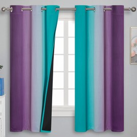 Teal and Purple Gradient Curtains 63 Inch Length 2 panels, Ombre and Wavy Line Pattern Blackout Curtains for Kids Room, Full Light Blocking Thermal Insulated Grommet Drapes for Bedroom, 42x63 Inch