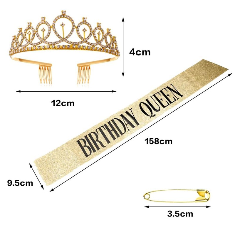 Birthday Crowns Sash Gold Crystal Tiara for Birthday Party Women