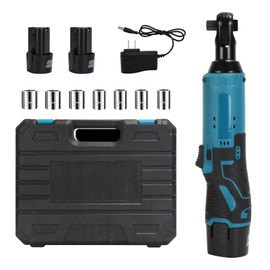 KOCASO Cordless 3/8" Electric Ratchet Wrench Set - Right Angle Ratchet Wrench with 400RPM Speed,2 Rechargeable Powers,7 Sockets & Storage Case - Ideal for Automotive, Construction & Home Repairs