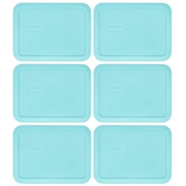 Pyrex 7210-PC Sun Bleached Turquoise Plastic Rectangle Replacement Storage Lids - 6 Pack
