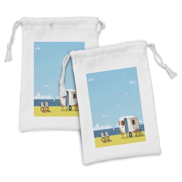 Ambesonne Seaside Fabric Pouch Set of 2, Illustration of Summertime
