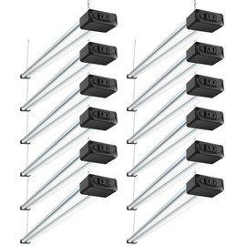 BBOUNDER 12 Pack Linkable LED Shop Light with Reflector, Super Bright 6500K Cool Daylight, 4400 LM, 4 FT, 48 Inch Integrated Fixture for Garage, 40W Equivalent 250W, Surface & Suspension Mount, Black