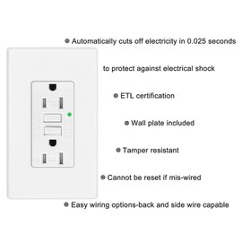 SuperInk 15A GFCI Outlet, GFCI Outlets Weather Resistant Outdoor GFI Receptacles with LED Indicator, Wall Plates Included, ETL Listed, White, 2 PK