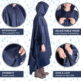Heavy Duty Rain Poncho for Backpacking, Waterproof Lightweight for Adults, Military, Emergency, Camping, Men, Women (Adult-Blue)