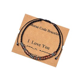 LEEQ Morse Code Bracelet - Friendship Bracelets, I Love You Couple Family Bracelet, Adjustable Jewellery Gift for Women and Girls, Gifts for Women (I Love You)