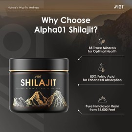 Himalayan Shilajit Resin 50g – Gold Grade 100% Pure Gilgit-Baltistan Source – Rich in 80% Fulvic & Humic Acid, Minerals – by Alpha01