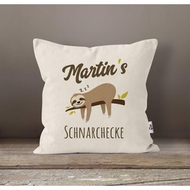MoonWorks® Cushion Cover with Saying (German) Opa’s, Oma’s, Mama’s, Papa’s Schnarchecke, Sloth Print Cushion Cover, Decorative Pillow, Cotton