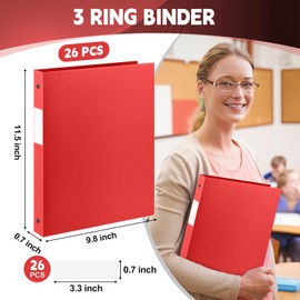 Henoyso 26 Pack 0.5 Inch Plastic 3 Ring Binder Round Ring, Bulk 1/2 Inch Flexible Binders Hold 140 Sheets Letter Size with Pocket, Document Organizer for Back to School Classroom Office (Red)
