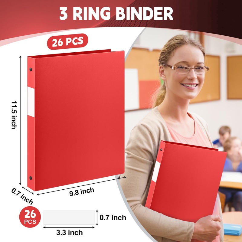 Henoyso 26 Pack 0.5 Inch Plastic 3 Ring Binder Round