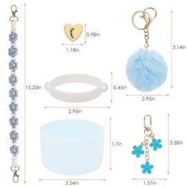 6Pcs Cup Accessories Set for Owala Water Bottle 32oz, 1Pcs Water Bottle Handle Strap, 1Pcs Siliocne Cup Boot, 3Pcs Charms for Owala Kids, Owala Coffee Tumbler, Owala FreeSip-Blue