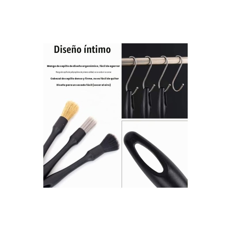 Juego de 3 cepillos para Detalles de Coche, Pelo de