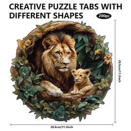 GLOBLELAND 200Pcs 3D The Lion Wooden Jigsaw Puzzles for Toddler Children Learning 11.34x11.22inch Colorful Forest Animals Wood Puzzles Holiday Birthday Anniversary for Preschool Learning