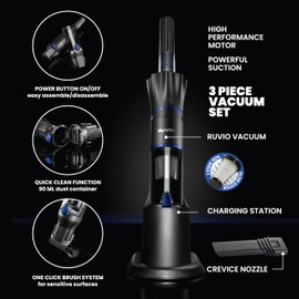 Ruvio Handheld Vacuum Cordless for Home and Car, Lightweight Portable Hand Held Vacuums Cordless Works on Pet Hair, Floor, Hard Wood, 2X HEPA Filtration, Crevice Nozzle Included