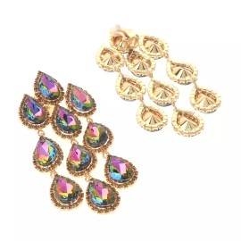 neXxtten Gold Tone Metal Long Crystal Clip-On Chandelier Earrings ER2517-VM