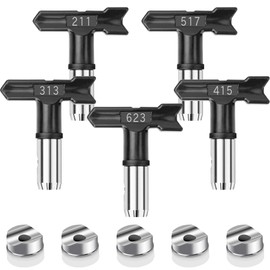 Spray Tips Reversible Spray Nozzles for Airless Paint Sprayer and Spray Guns, Includes Replacement Single Seal (211, 313, 415, 517, 623), 5 Packs