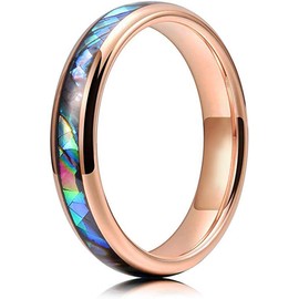 083 Base Women's Ring, Tungsten Ring, Natural Abalone Shell, 0.16 Inches (4 mm), Round, Pink Gold, Black, Silver, Metal,